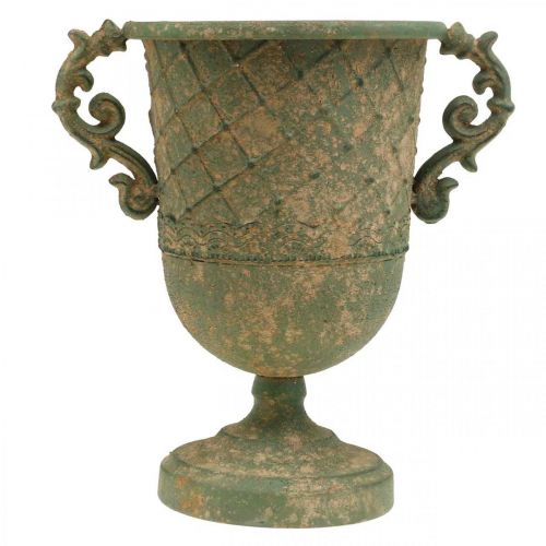 Floristik24 Xícara para plantar, cálice com alças, vasilha de metal aspecto antigo Ø15,5cm Alt.23,5cm