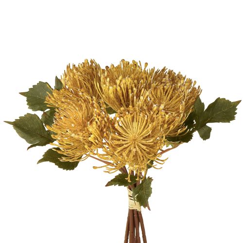 Protea artificial Leucospermum alfineteiro amarelo 30cm 6 peças