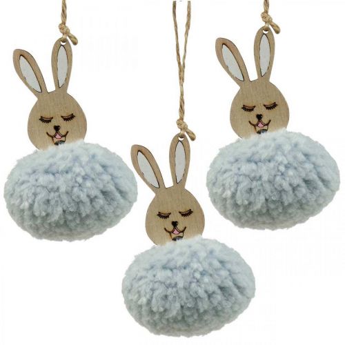 Puschelbunny azul deco pingente de madeira de pelúcia aprox. 7×7×10cm 6pcs