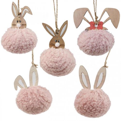 Floristik24 Pingente bunny rosa pingente decorativo de madeira Ø5cm-10cm 6 peças