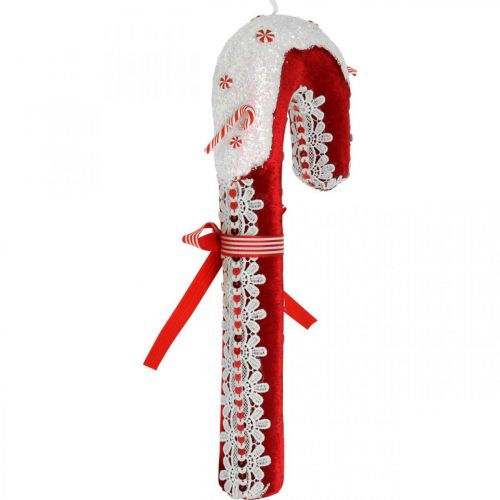 Floristik24 Decoração de bastão de doces grande Natal vermelho branco com renda Alt.36cm