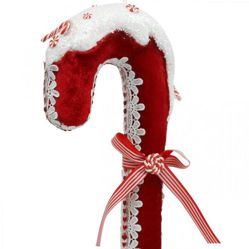 Floristik24 Decoração de bastão de doces grande Natal vermelho branco com renda Alt.36cm