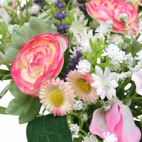 Floristik24 Buquê artificial com ranúnculo e rosa bellis, branco Ø20cm
