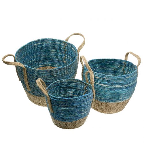 Floristik24 Cesto rattan nature/azul Ø40/32/26cm 3uds