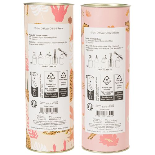Itens Difusor de fragrância para ambientes com aroma exótico de coco e manga para uma sensação de frescor duradoura em casa, 19 cm, 2 peças.