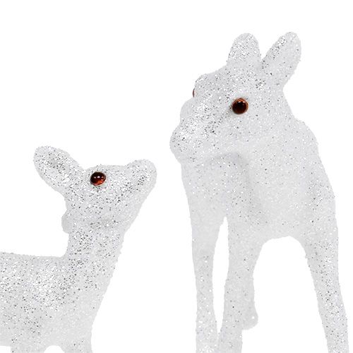 Floristik24 Veado com fulvo 10cm branco com mica