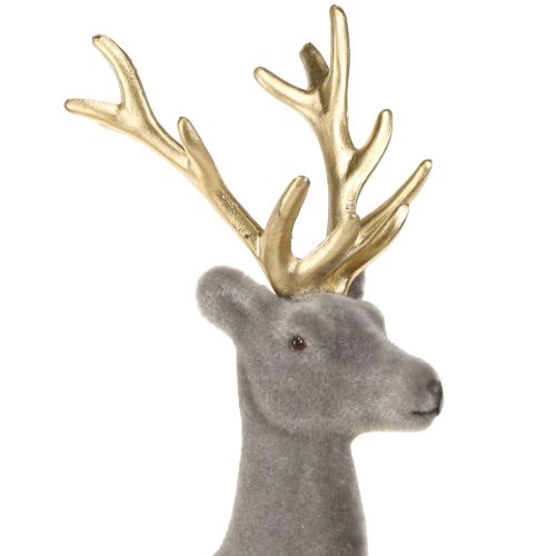 Itens Decoração de veado sentado flocado cinza dourado 15×6×15,5cm