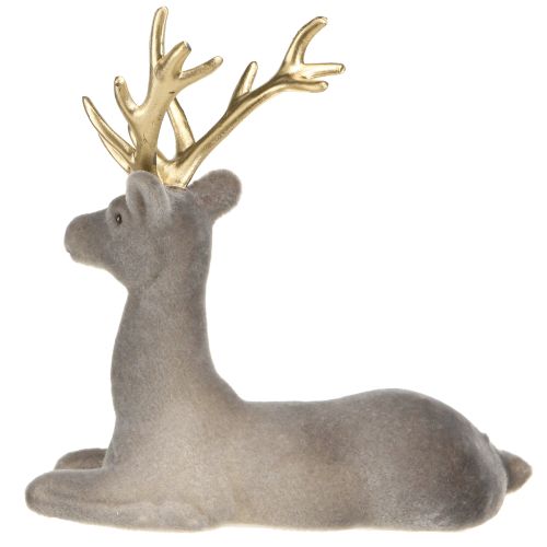 Itens Decoração de veado sentado flocado cinza dourado 15×6×15,5cm