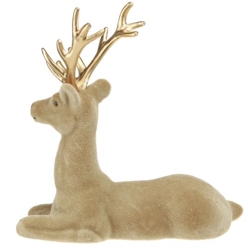 Itens Decoração de veado sentado flocado marrom claro 15×6×15,5cm