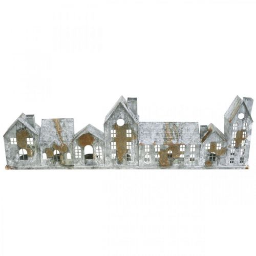 Casas para iluminação, decoração de janelas, casas de luz prateadas, lanterna de metal aparência antiga L67.5cm H20cm