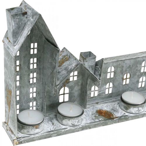 Floristik24 Casas para iluminação, decoração de janelas, casas de luz prateadas, lanterna de metal aparência antiga L67.5cm H20cm