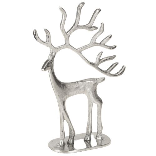 Decoração de rena, figura de veado, metal prateado, altura 31 cm
