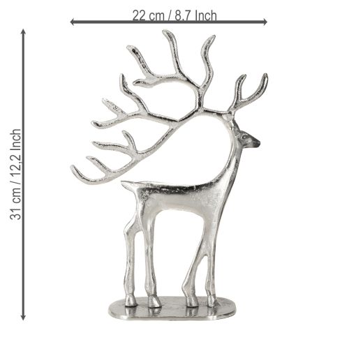 Itens Decoração de rena, figura de veado, metal prateado, altura 31 cm