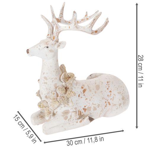 Estatueta decorativa de um veado sentado com chifres, 30 cm | Floristik24.pt