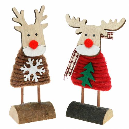 Floristik24 Renas e alces com camisola de Natal castanho/vermelho Alt. 14,5/13,5cm 6uds