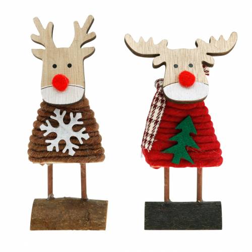 Floristik24 Renas e alces com camisola de Natal castanho/vermelho Alt. 14,5/13,5cm 6uds
