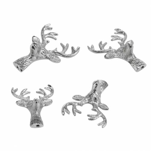 Floristik24 Cabeça de veado para artesanato metal prata 6,8 cm 6 peças decoração do advento