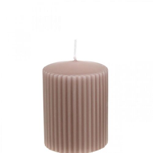 Floristik24 Velas de pilar vela antiga rosa ranhurada 70/90mm 4 unidades