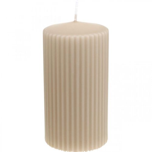 Floristik24 Velas de pilar vela canelada bege 70/130mm 4uds