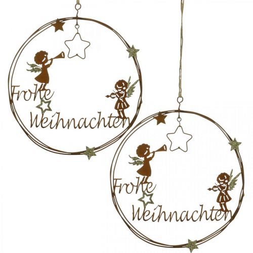 Feliz natal lettering decoração anel ferrugem Ø19cm 2uds