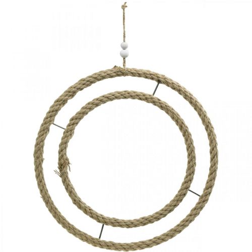 Floristik24 Anel decorativo duplo, anel para decorar, anel de juta, cor natural estilo boho, prata Ø41cm
