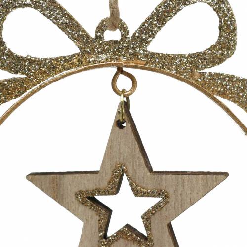 Floristik24 Cabide decorativo Bola de árvore de Natal com estrela, anjo e metal doméstico, madeira Ø8,5cm Alt.11cm 3 unidades