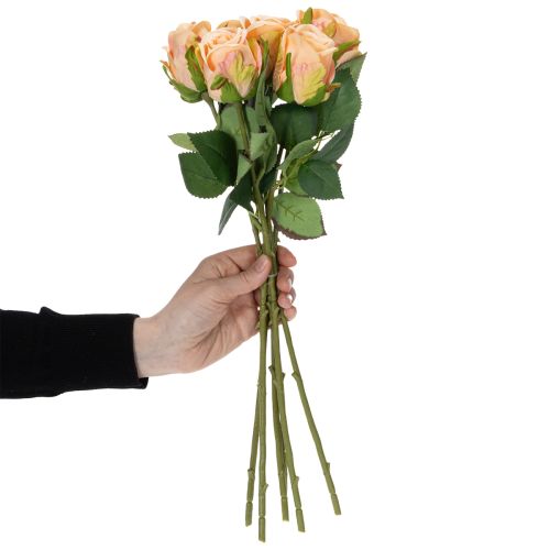 Itens Buquê de rosas artificiais com aparência realista, de longa duração, para decoração de casamento, 44 cm, 6 peças.