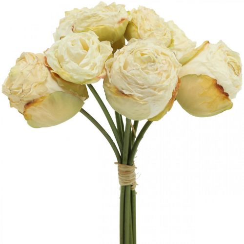 Floristik24 Rosas artificiais, flores de seda, buquê de rosas creme branco L23cm 8pcs