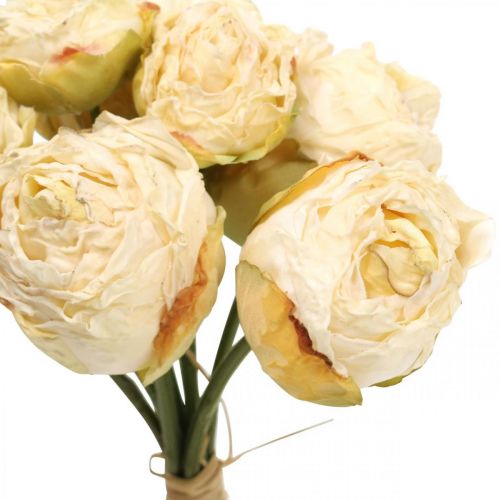 Floristik24 Rosas artificiais, flores de seda, buquê de rosas creme branco L23cm 8pcs