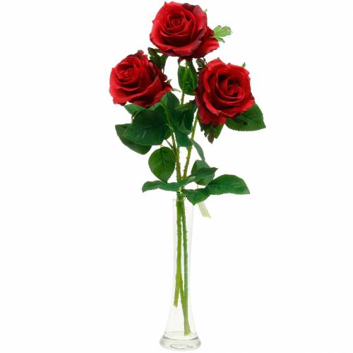 Floristik24 Rosa vermelha rosas artificiais flores de seda 3 peças