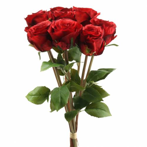 Itens Rosa em um cacho vermelho artificial 36 cm 8 unidades