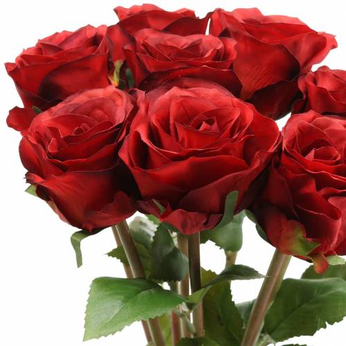 Itens Rosa em ramo artificial vermelha 36cm 8 unid.
