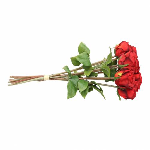 Itens Rosa em ramo artificial vermelha 36cm 8 unid.
