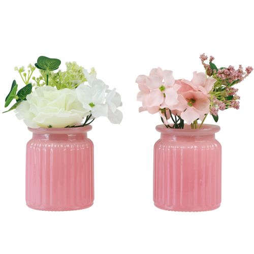 Floristik24 Rosa artificial em vaso de vidro rosa branco Alt.16cm 2 unidades
