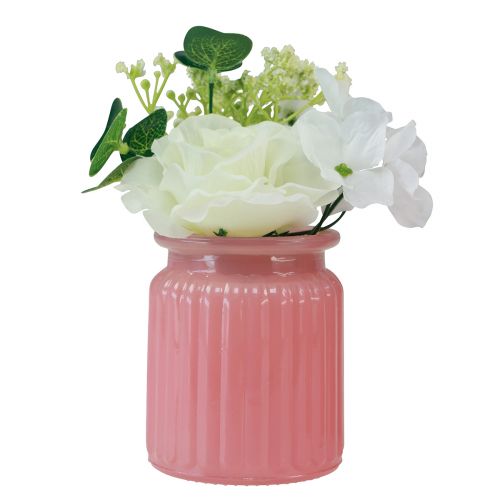 Floristik24 Rosa artificial em vaso de vidro rosa branco Alt.16cm 2 unidades