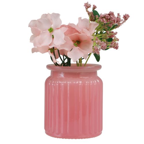 Itens Rosa artificial em vaso de vidro rosa branco Alt.16cm 2 unidades