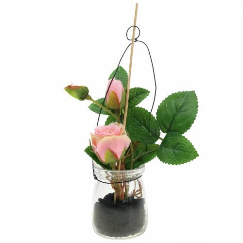 Floristik24 Rosa em um vidro rosa H23cm