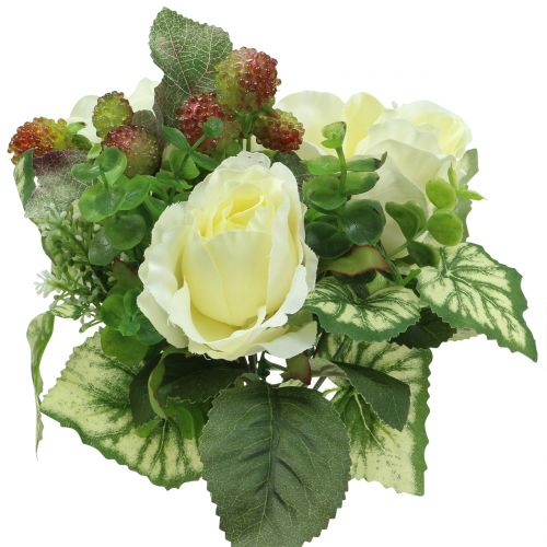 Floristik24 Bouquet de rosas / hortênsias brancas com bagas 31cm