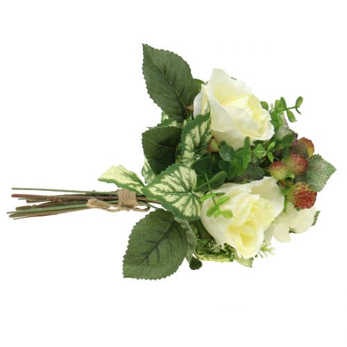 Floristik24 Bouquet de rosas / hortênsias brancas com bagas 31cm