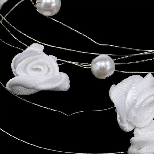 Floristik24 Guirlanda de arame com pérolas e rosas brancas 120cm