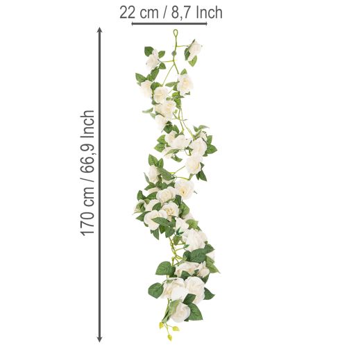 Guirlanda de rosas artificiais com flores brancas para decoração, 170 cm | Floristik24.pt
