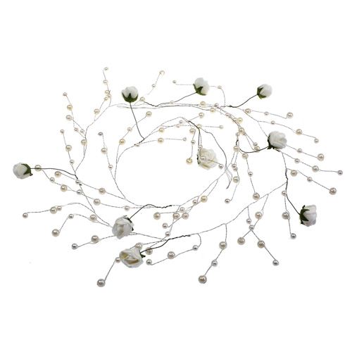 Floristik24 Guirlanda de rosa com pérolas brancas 135cm