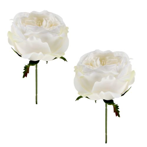 Rosa em flor branca 17 cm 4 unidades