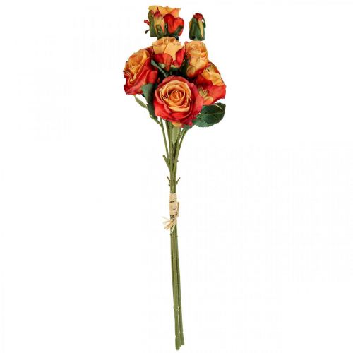 Floristik24 Buquê de rosas rosas artificiais flores de seda laranja cacho 53cm