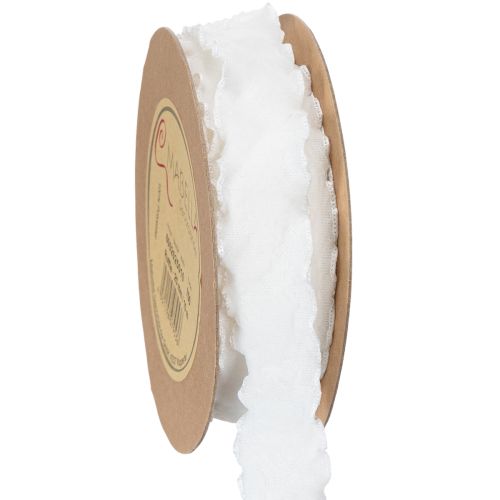 Fita de organza branca com babados, fita decorativa, 25 mm de largura, 10 m de comprimento. comprar | Floristik24.pt