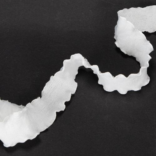 Fita de organza branca com babados, fita decorativa, 25 mm de largura, 10 m de comprimento. | Floristik24.pt