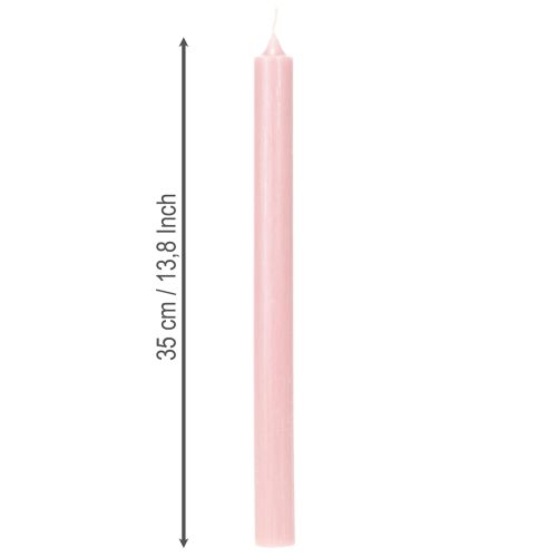 Velas rústicas cônicas, cor sólida rosa, 350/28 mm, pacote com 4 unidades. | Floristik24.pt