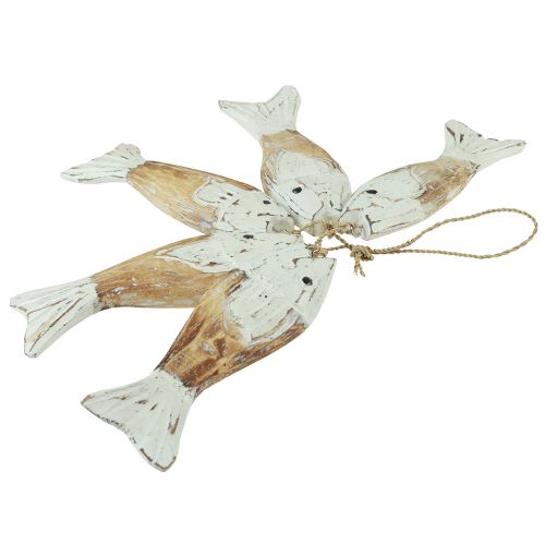 Itens Cabide rústico de madeira com 5 peixes branco natural 15cm