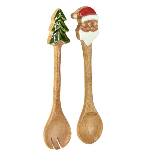 Talheres de madeira para salada de Natal, conjunto de 2 peças de 28 cm