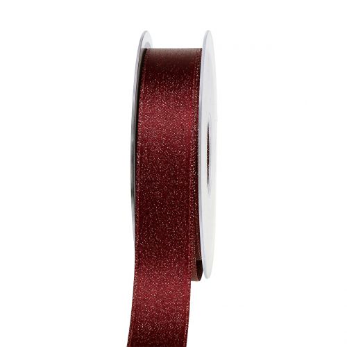 Floristik24 Fita de cetim com mica vermelho escuro 25mm 20m